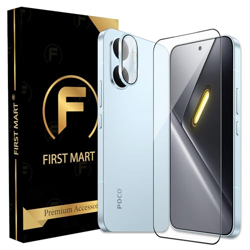 Image of FIRST MART Tempered Glass for Poco X8 Pro Max 5G with Blue Camera Ring Guard & Installation Kit | HD Clear Edge-to-Edge Screen Protector, Scratch Resistant, Case-Friendly | Pack of 1