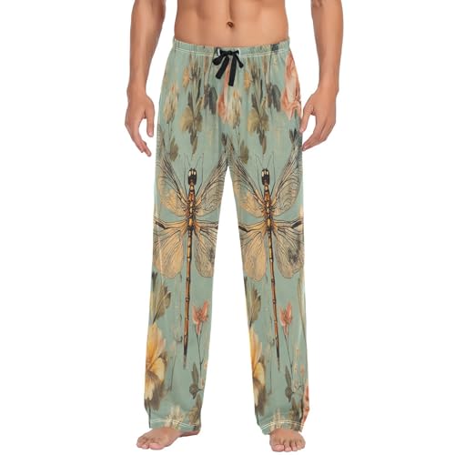 ALAZA Men's Vintage Dragonfly Floral Sleep Pajama Pant