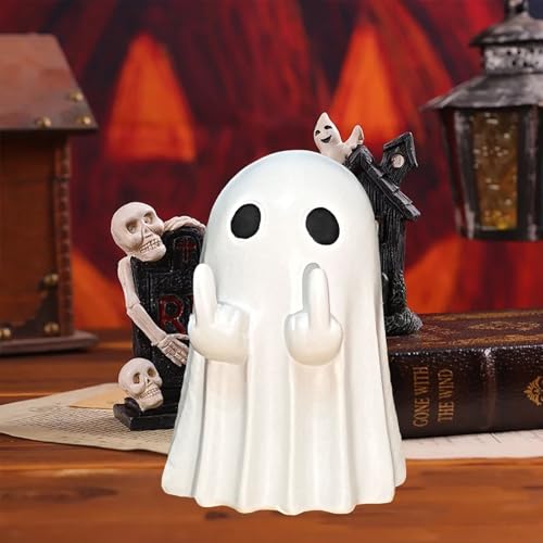 Ghost Halloween Decor, Spooky Home Decorations, Quirky Halloween Home Decor Indoor, Resin Finger Ghost Statue Gift for Porch, Props, Tabletop, Desk