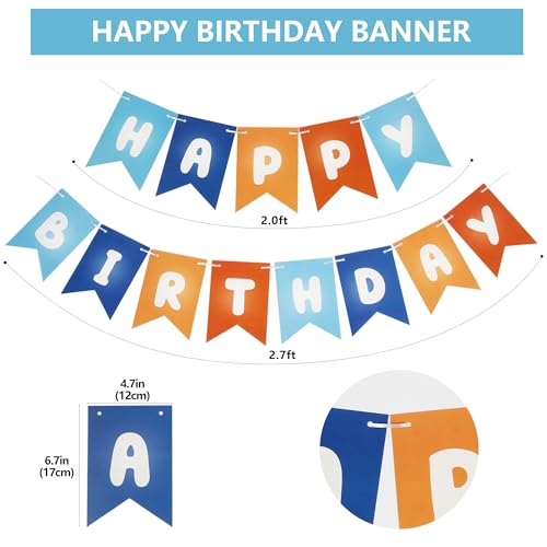 Image of Picoway Blue Happy Birthday Banner, Blue and Orange Themed Party Decorations Supplies for Boy and Girl, Birthday Banners Decor Backdrop
