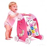 Holz Baby Lauflernwagen mit Musikinstrumenten & Formenpassspiel, Anti-O-Bein Design Lauflernhilfe mit Xylophon, Kugellauf & Zahnradspielzeug, Multifunktionales Aktivitätszentrum für Kleinkinder ab 1 J