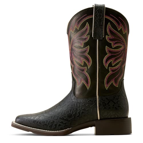 Ariat Womens Buckley Embroidered Embossed Square Toe Casual Boots Mid Calf Low Heel 1-2" - Black3