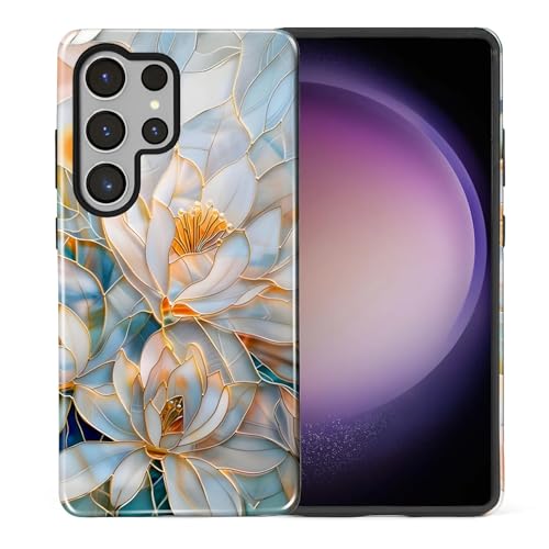 Coque Samsung Galaxy S25 Ultra en verre dépoli avec motif fleur dorée