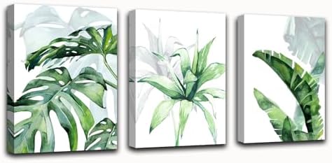 Anolyfi Botanical Canvas Wall Art Bathroom Painting Wall Decor, Nature Plant Greenery Leaf Pictures Modern Minimalist Prints Artwork Framed for Living Room Bedroom Kitchen Office Home 12″x16″x3