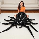 Tmrselk Halloween Spider Plush - 55 Inch Black Giant Jumbo Soft Spider Pillow Stuffed Animal for Halloween Decor, Party Scary Props, Prank Birthday Gifts for Kids and Adults