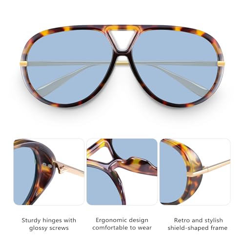 GRFISIA Retro Aviator Sunglasses for Women Men Trendy Oversized Round Sun Glasses Vintage Shield Shades4