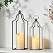 Rustic Farmhouse Decor Metal Lantern Set of 2 Decorative Lanterns for Home Indoor Outdoor Living Room, Fireplace, Patio, Wedding & Kitchen Table Centerpieces (Black, 14.5