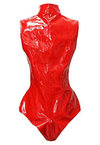 Bslingerie Sexy Black Wet Look Faux Leather Tassels Teddy (XXL, Red Teddy) - Thumbnail 4