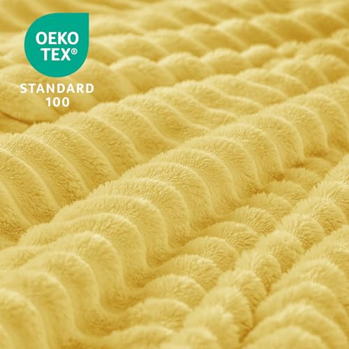 Image of BEDELITE Fleece Throw Blanket for Couch - 3D Ribbed Jacquard Soft and Warm Decorative Fuzzy Blanket - Cozy, Fluffy, Plush Lightweight Light Yellow Throw Blankets for Bed, Sofa, 50x60 inches