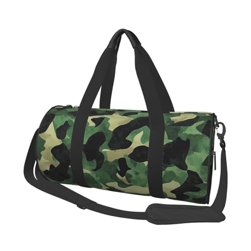 Camouflage Green Printed Sports Gym Bag for Men Women Foldable Duffel Bag Carry On Weekender Bag for Travel Sports