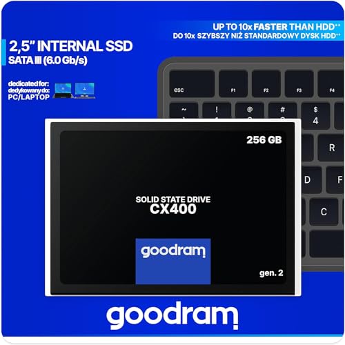 goodram SSD 256GB CX400 Gen.2 Solid State Drive SSD mit SATA III Interface 3D TLC NAND Flash Speicherchips 2,5 Zoll zur Beschleunigung Ihres PCs bis zu 10 Mal Schwarz 256 GB
