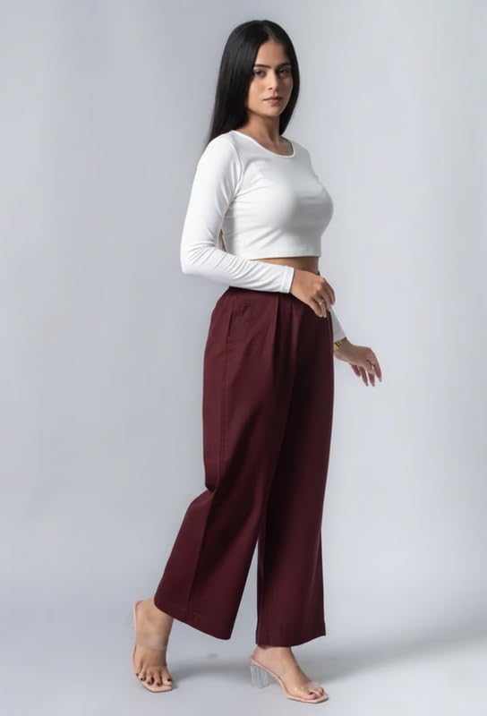 Image of Moirai Pure Cotton Wide Leg Women Trouser Stylish Mid Rise Relaxed Straight Fit Loose Pants Casual Travel Office Formal Wear