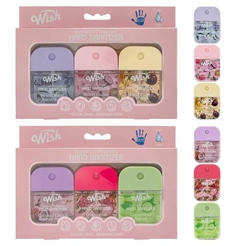 Image of Wish Hand Sanitizer Spray Travel Size - Power Mist Hydrating Hand Sanitizer with Keychain and Case - Cute Portable Pocket Spray for Purse Women Girls Trips (6 Pack Multi Scent)