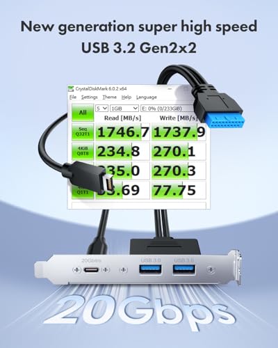 GRAUGEAR 20Gbps USB 3.2 Gen 2x2 USB-C Front Panel Adapter, Motherboard Header Extension Cable, USB-C Female to 20-pin USB Type-E A-Key Male Connector with PCIe Bracket, 23.6 in [G-AD-ETC2A-20G]