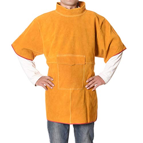 UOBEKETO Leder Schweißschürze Arbeitsschürze Jacke Kurzarm-Schweißschutz Schweißen Schutzkleidung Flammschutz-Schweißen Anti-Verschleiß-Overalls Cover