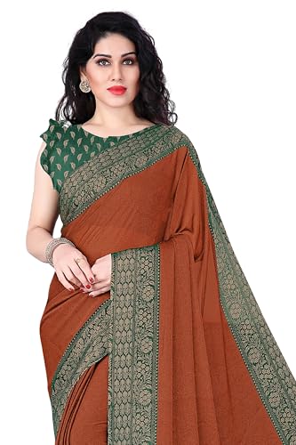 Image of MIRCHI FASHION Saree for Woman Chiffon Georgette Solid with Contrast Border | Lightweight Daily Wear Women's Sari and Printed Blouse Piece
