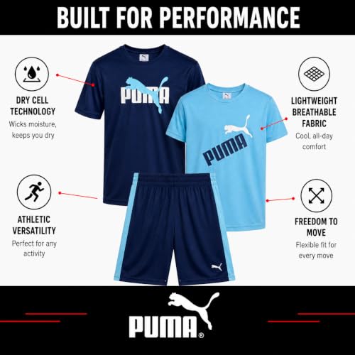 Image of PUMA Boys Active Shorts Set - 3 Piece Performance T-Shirt, Dry Fit Tank Top, and Gym Shorts - Activewear Set for Boys (4-16)