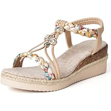 Wedge Sandals for Women Elastic Ankle Strap Platform Sandals Wedge Heels Open Toe Comfortable Summer Heels