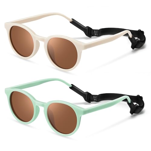 Image of Vcarsian Cute Kids Polarized Sunglasses,Baby Sun Glasses with Strap for Toddler Girls Boys Flexible Round UV Protection