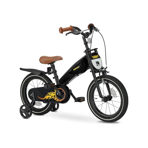Deryan Kinderfahrrad 14 Zoll | 3 in 1 Laufrad | Fahrrad mit Verstellbarem Sattel und Lenker | Kinder Fahrrad für Jungen und Mädchen | Turbo Schwarz