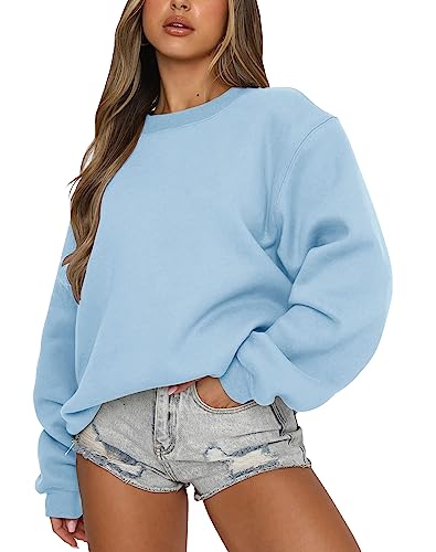 Orchidays Womens Casual Crewneck Sweatshirt Long Sleeve Loose Fitting Pullovers Fall Tops Light Blue