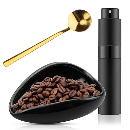 WakiHong Vassoio Dosatore per Caffè Tazze Dosatrici per Chicchi di Caffè Tazza per il Dosaggio del Caffè in Grani in Ceramica con Bottiglia Spray Cucchiaino per Gli Amanti Caffè