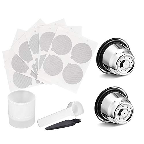 Refillable Coffee Capsules Stainless Steel Reusable Ne-spreesso Pods Compatible with Ne-spreesso Original Line Machines (2 Cups + 100 Lids+1 Filler)