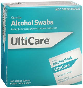 UltiCare Multi-Purpose Sterile and Antiseptic 2-Ply Alcohol Swabs: Ultra Thick and Soft, Individually Foil Wrapped, Saturated with 70% Isopropyl Alcohol, 200 Count