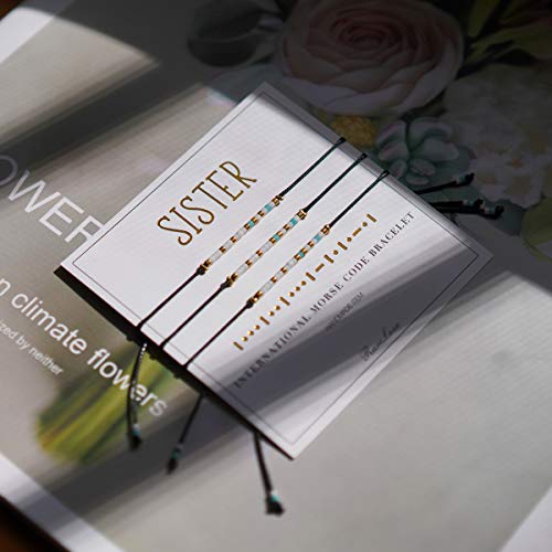 RareLove 3 Pieces Sisters Morse Code Bracelet Friendship Birthday Best Friends Gift For 3 Women Blue White Tiny Pony Seed Beads Black String Bracelets3