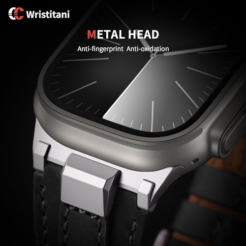 Image of Wristitani Leather Bands Compatible with Apple Watch Band 49mm 46mm 45mm 44mm for Men, Metal Connector & Genuine Leather Straps for iWatch Ultra3 /2 /1 SE3 /2 /1 Series 11 10 9 8 7 6 5 4 [NO Watch and Case]