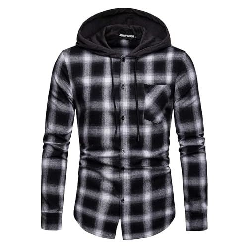 Flannel Hoodie for Men Hooded Flanel Shirt with Hood Lightweight Plaid Men's Casual Button-Down Shirts