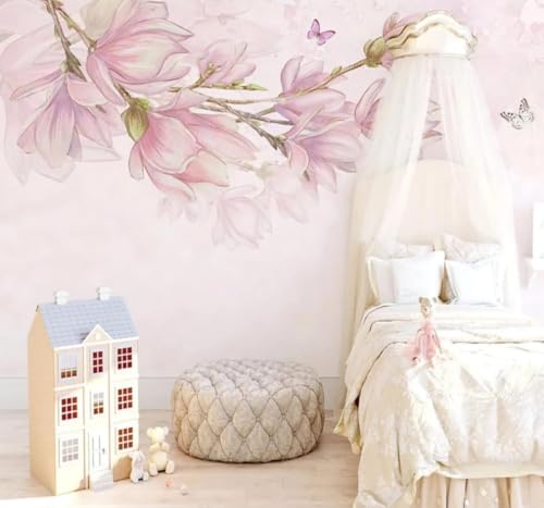 Papier peint 3D intissé Magnolia rose pour masquer défauts mur - 4