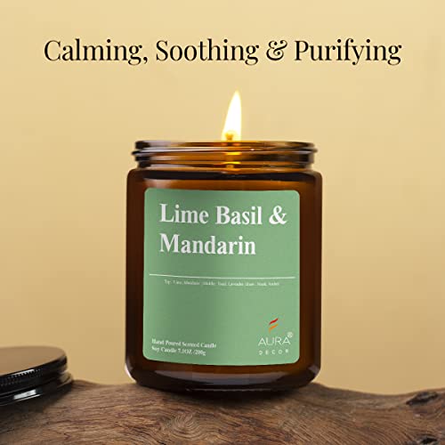 Image of AuraDecor Scented Jar Candle | Handpoured Soy Wax Candle with Long Lasting Burn Time | Premium Amber Jar Aromatherapy Candle | Ideal Gift for Home & Decor (Extra Large, Lime Basil & Mandarin)