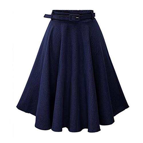 WSLCN Saia Midi Jeans Feminina Evasê Casual Elegante Vintage Chique Cintura Alta Saia Plissada Longa
