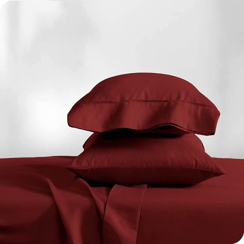Image of Bed Sheet Double Size Cotton - Pure Egyptian Cotton Double Size BedSheet with Pillow Cover - Solid Maroon 600 Thread Count - Stain Resistant, Skin Friendly, Organic Cotton BedSheet