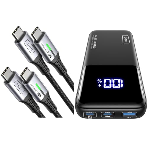 INIU 20000mAh 65W USB C Laptop Portable Charger+100W (6.6ft, 2-Pack) USB C to C Fast Charging Cord