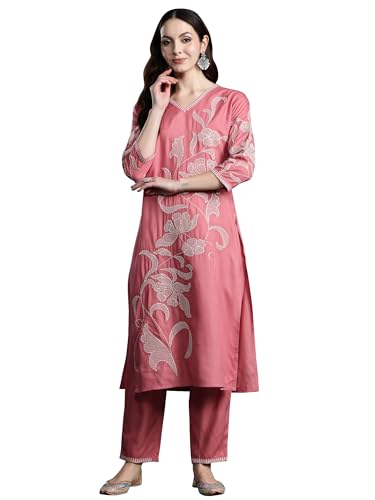 Image of INDO ERA Womens Pure Cotton Embroidered Straight Kurta Pant Set (KS0MU9861)