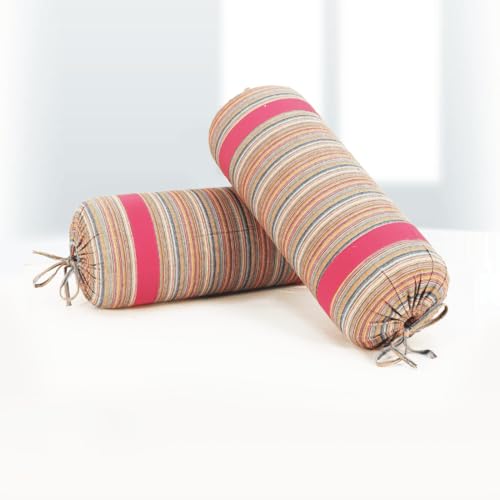 Image of AURAVE Woven Cotton 144 TC Printed Bolster Cover with Drawstring Closure, Set of 2, Soft Breathable Durable Machine Washable for Sofa Bed & Home Decor, 15 inchx30 inch, Magenta | Cover Only