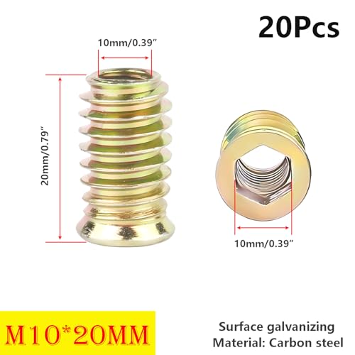 Qrity 20PCS Threaded Inserts Nuts, Hex Drive Head Nuts, Threaded Inserts for Wood Hex Socket Drive, Zinc Plated Carbon Steel - Image 2