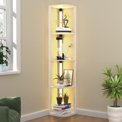 VTRIN Corner shelf with Light, Floor Lamps & Sturdy 5-Tier Bookshelf Cabinet for Living Room, Small Space, Modern Home Decor