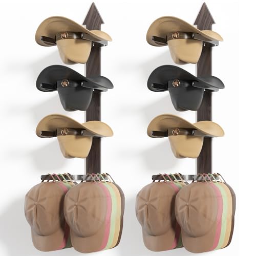 Cowboy Hat Rack for Wall, Cowboy Hat Holder Wall Mount Holds up to 4 Hats, Wooden Western Rustic Metal Hat Hanger with Arrow Sign Board, Hat Organizer for Western Hat, Fedora, Sun Hats (2 pack) - image 1