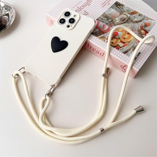 Coque iPhone 13 cordon amovible silicone blanc coeur - 2