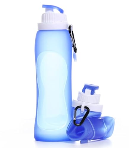 vellichor Leak-Proof Ultra-Light Collapsible Foldable Drinking Water Bottle - BPA-Free Sports Folding Bottle for Cycling, Fitness, Outdoor Activities - 500ml (Blue), Folds Incredibly Small for Drinks