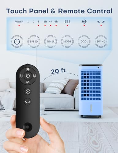 Image of 43-INCH Evaporative Air Cooler, Portable Air Conditioners w /Cool Mode & 3 Speeds, 12H Timer for Auto-Off & Remote, 1 Gallon Water Tank, Wider Oscillating, Air Cooler for Room Bedroom Office