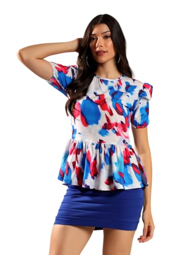 Haut imprimé à manches bouffantes et col bateau au style casual affirmé