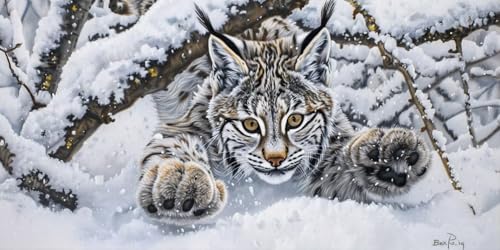 Pintura de diamante 5D de lince en la nieve, el regalo para mujer ideal para manualidades en casa