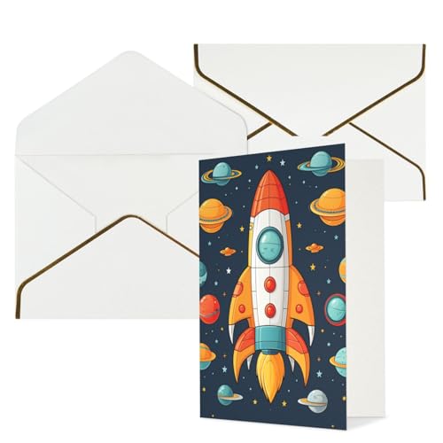 STVYUKL グリーティングカード 白い封筒付き Thinking of You Card ロケット クリップアート 宇宙船 Happy Birthday 結婚式 招待状 空白のメモカード あらゆる機会に 4x6