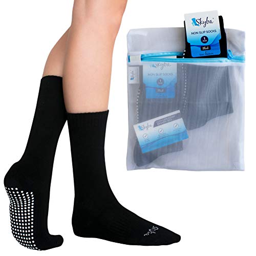 Calcetines Antideslizantes Suela Para Andar por Casa- Calcetines de Hospital Cómodos Tipo Zapatilla - Hombres Mujeres Adultos Calcetín por Pilates Yoga (2 Pares- Negro)