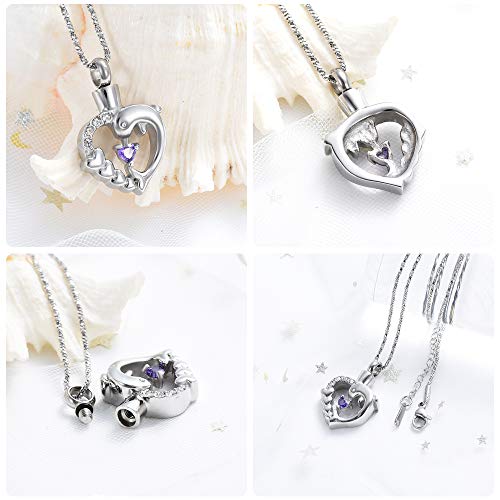 Yinplsmemory Cremation Jewelry Dolphin Heart Urn Necklace for Ashes for Women Crystal Heart Urn Locket Pendant Memorial Ashes Keepsake Necklace4