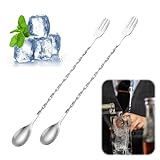 HABNI 2 Cuchara De Mezcla - Cucharas Largas - Accesorio Cocteles, 32Cm, Acero Inox, Mezclador Long Drink Con Espiral Y Pulido Espejo, Diseño Elegante, Ideal Para Martinis, Cócteles, Café Y Shaker